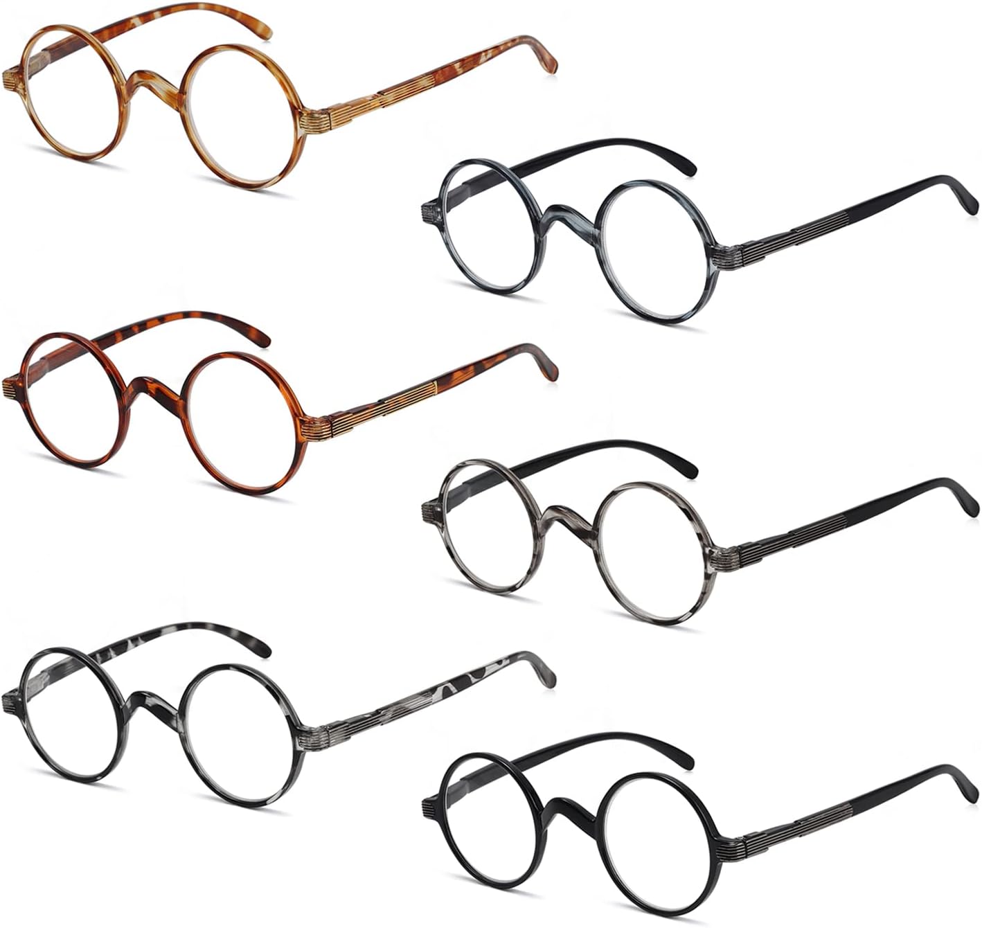 6 Pack Professor Round Reading Glasses for Women Men Vintage Readers +3.75