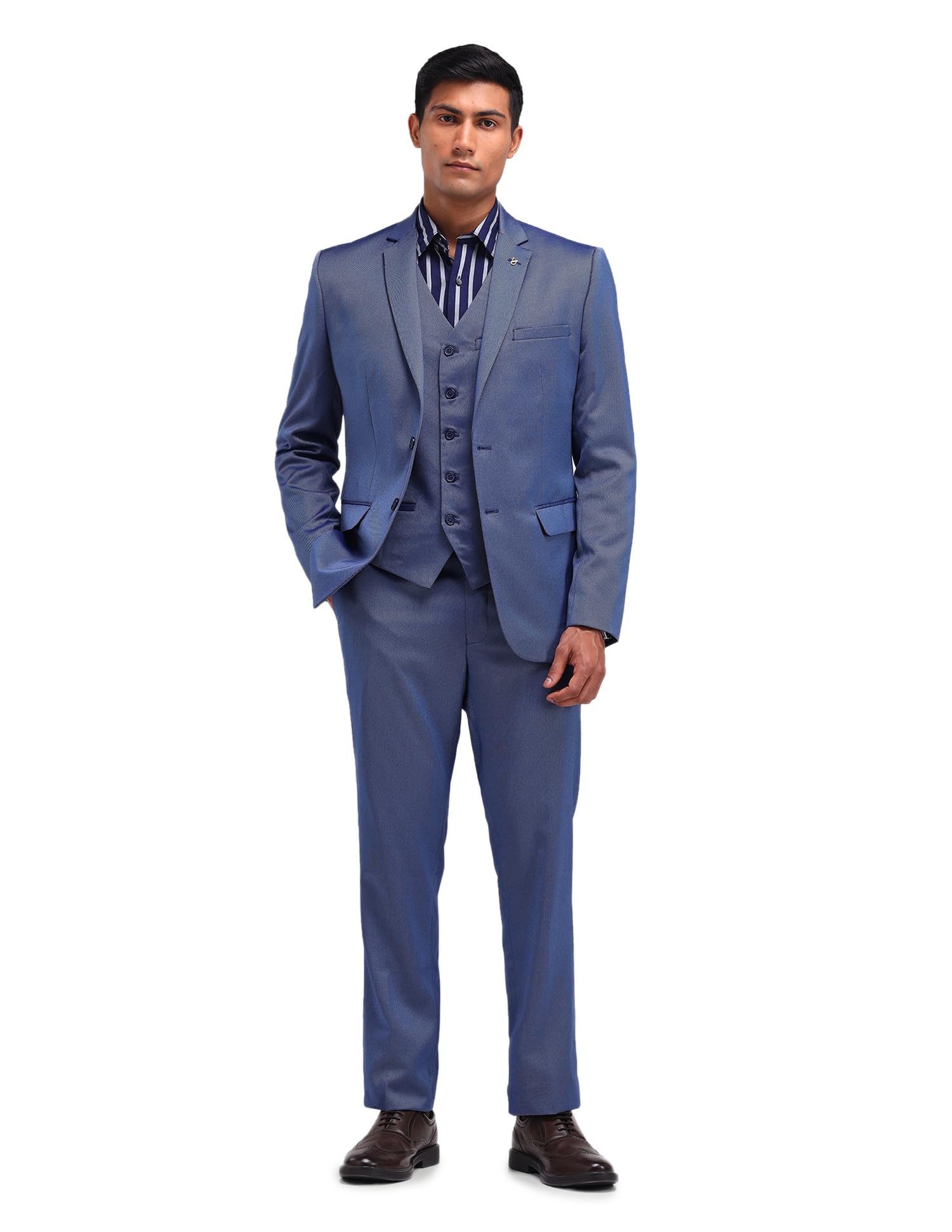 Blue Tailored Fit Three Piece Suit-image-25