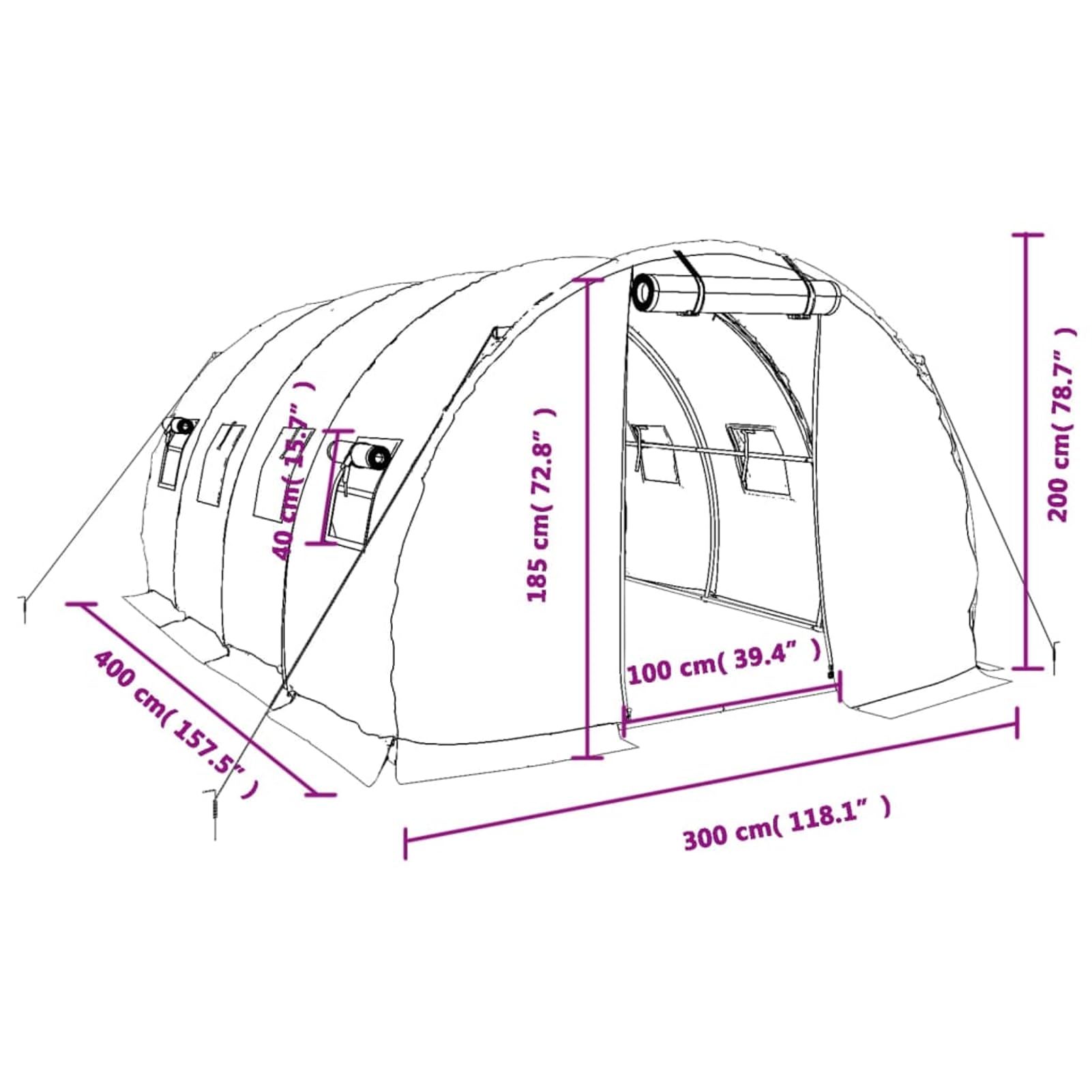 Szklarnia ze stali ocynkowanej, 140 g/m² PE, 12 m², 4 x 3 x 2 m, biała, z drzwiami przesuwnymi i oknami z siatki