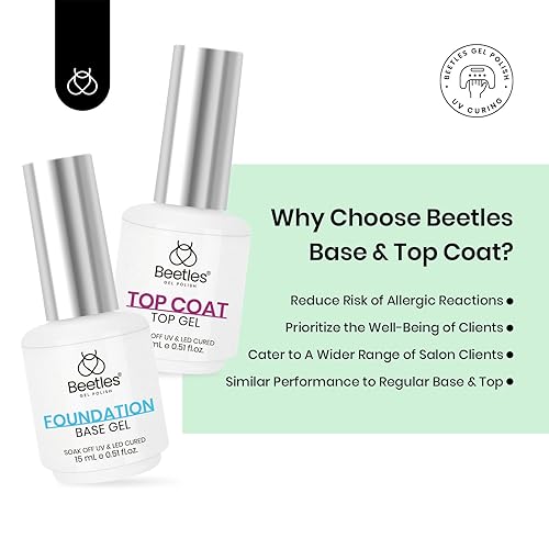 Miniatura 4 de beetles Gel Polish Juego de capa superior y base de gel que no se limpia, 2 x 0.5 onzas líquidas, fórmula suave mejorada, capa superior brillante,