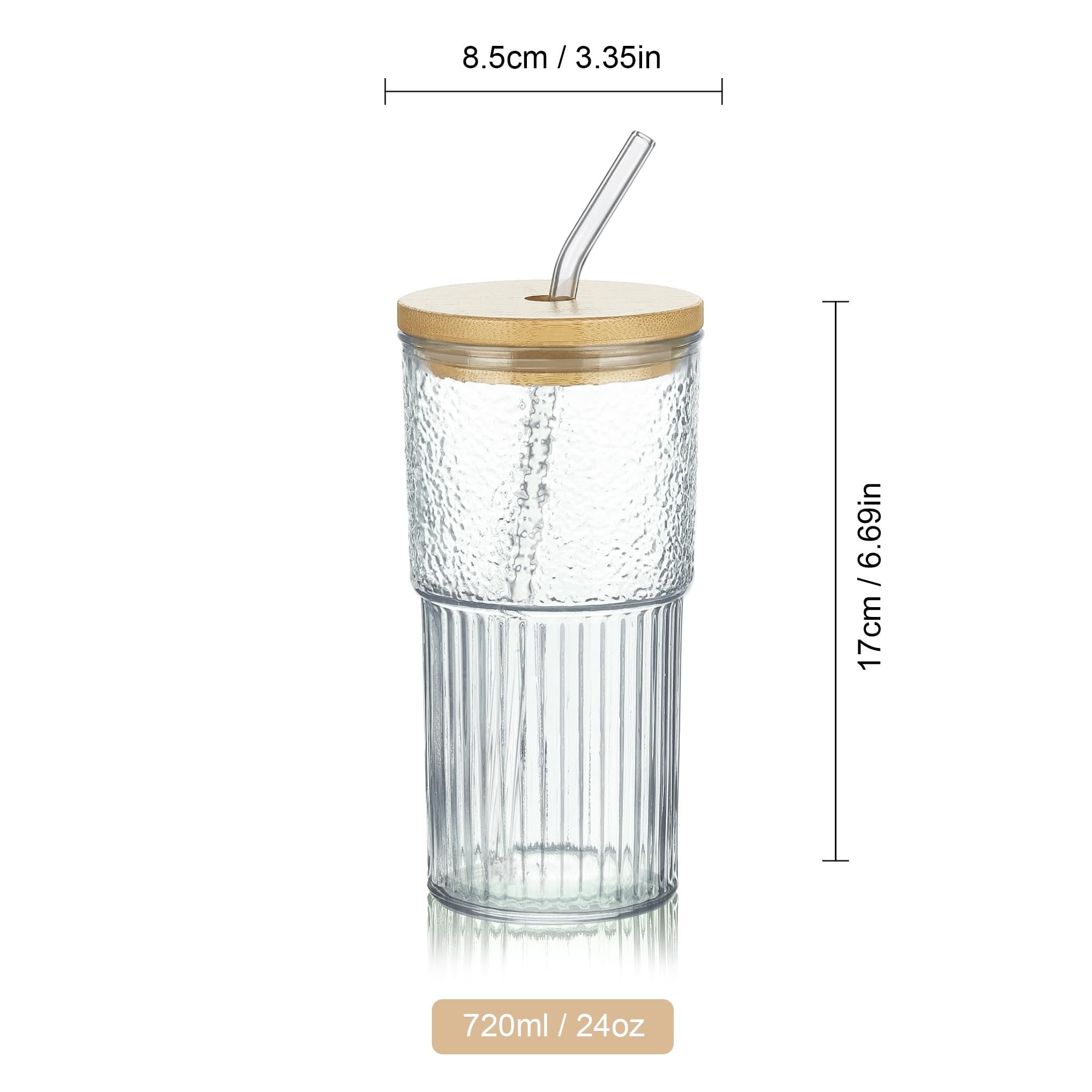 Joeyan 2 Pezzi Bicchiere in Vetro Borosilicato da 720ml/24oz con Cannuccia e Coperchio - Tazza Grande per Smoothie,Cocktail,Caffè e Latte - Lavabile in Lavastoviglie, Senza BPA - Trasparente