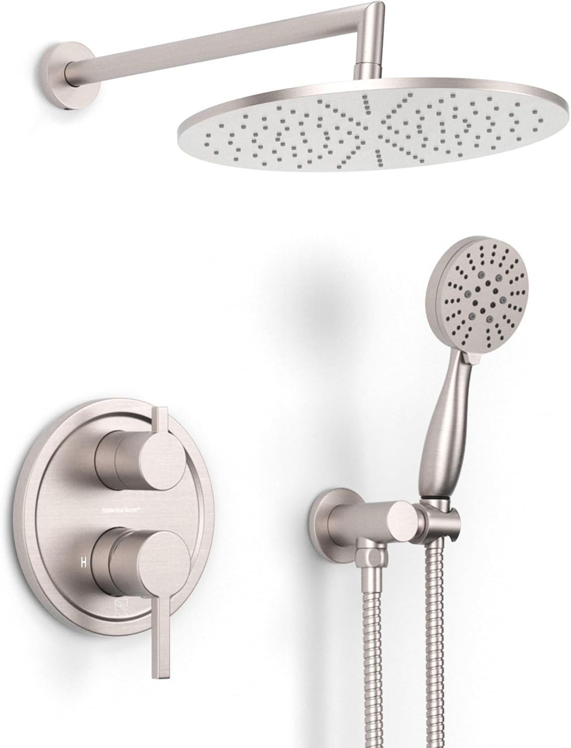 HammerHead Solid Metal Rain Shower System Set with Handheld and 10" Rainfall Head, Shower Valve and Trim Kit, 2-Handle Shower Faucet Set with 2 Way Diverter Body – Chrome