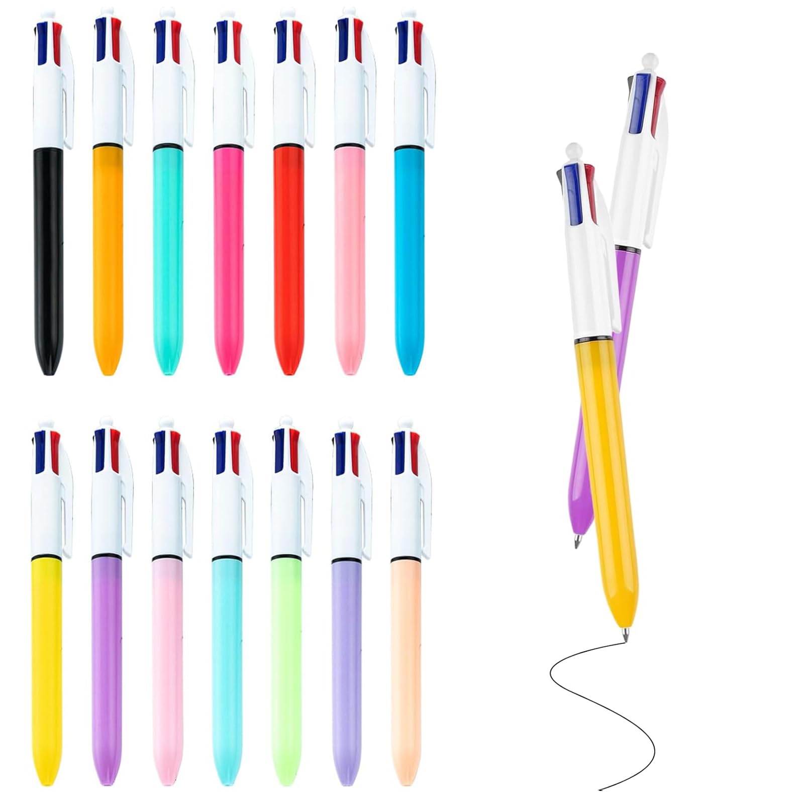 Pack de 14 Bolígrafos de Colores 4 en 1, Multicolores Retráctiles para Niños y Oficina, Escritura Suave y Precisa, Suministros Escolares y Papelería Creativa Variada