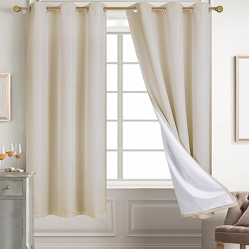 Miniatura 65 de Diraysid Cortinas 100% opacas de lino blanco para dormitorio, con ojales, aislamiento térmico, cortinas de oscurecimiento de habitación (2 paneles,