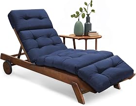 189x58x12 cm Sun Lounger Cushion Waterproof Blue | Thicken Design, Non-slip Pads, Indoor Outdoor Patio Use, Replacement Sunlounger Cushions Only for Reclining Garden Chairs