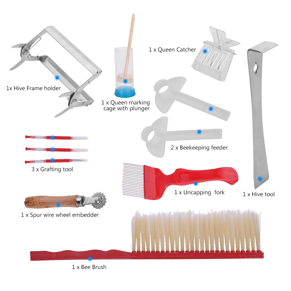 Garosa 12pcs Beekeeping Supplies Kit Professional Beekeeping Tools Include Bee Brush Queen Marking Cage with Plunger