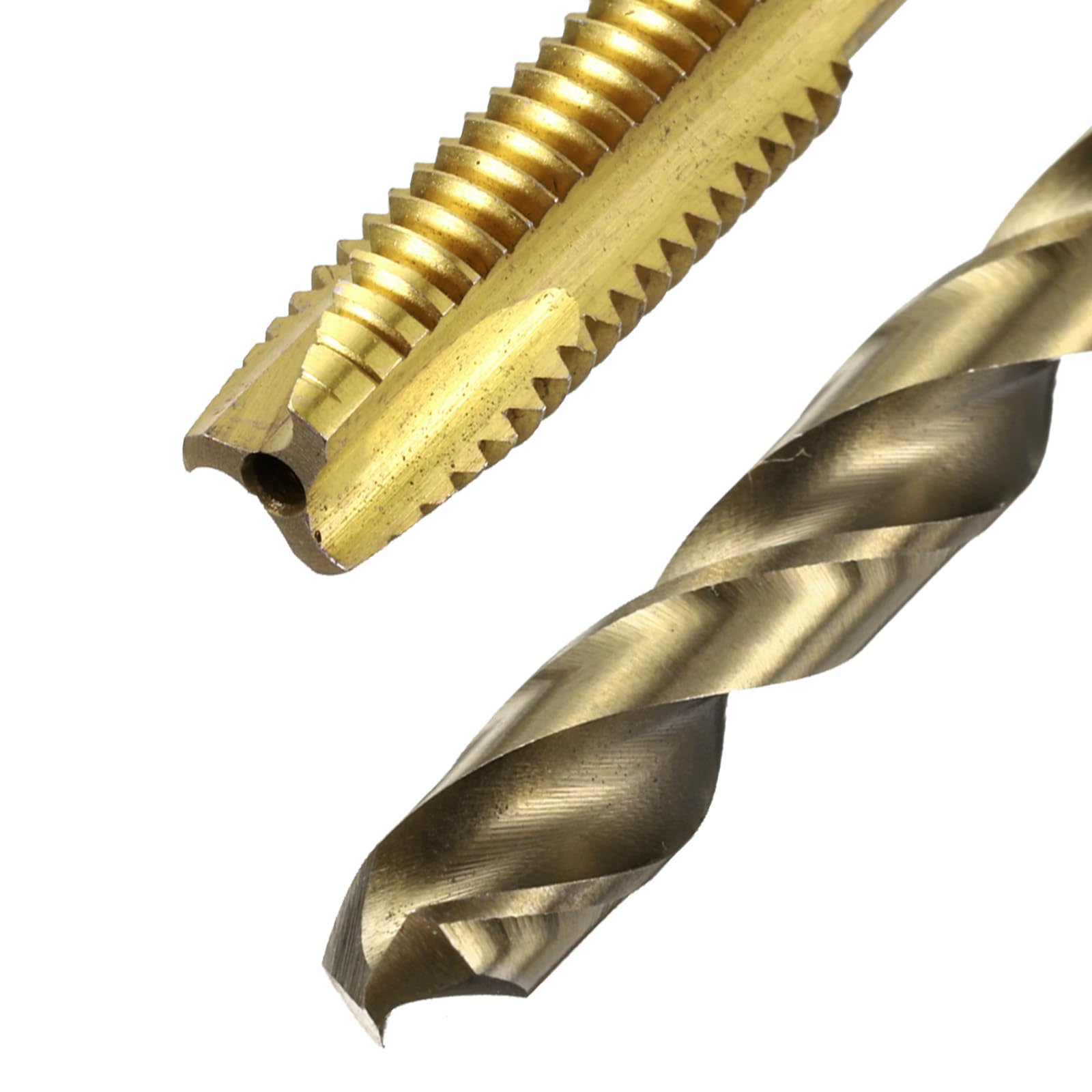 Zestaw gwintowników i wierteł metrycznych, 2 szt. gwintowników spiralnych M8 x 1,25 powlekanych tytanem i 2 szt. wierteł krętych 6,8 mm w kolorze żółtym, narzędzia do gwintowania śrub