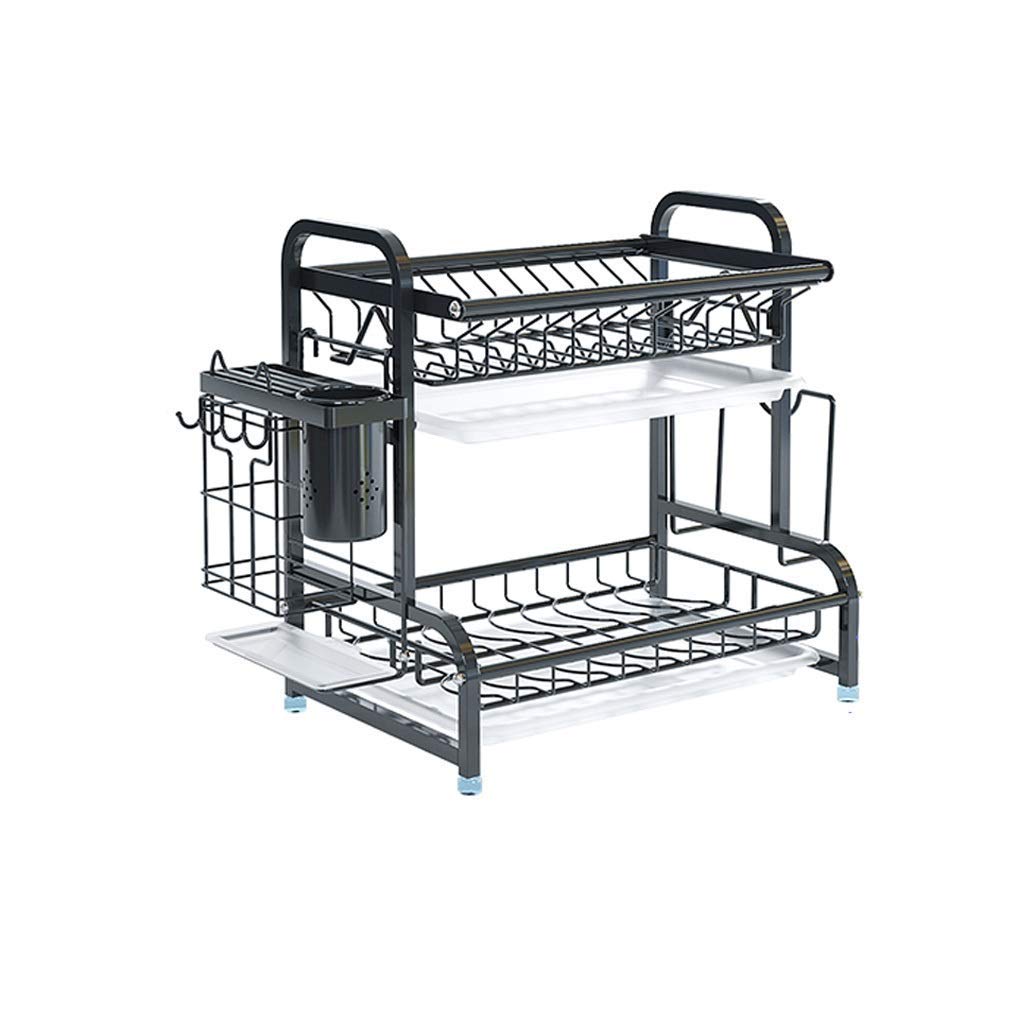 ZKORN Kitchen Drainer Rack, Drainer Rack Stainless Steel Kitchen Counter Dishware Storage Drain Dishwasher Dryer Sink With Drip Tray Black