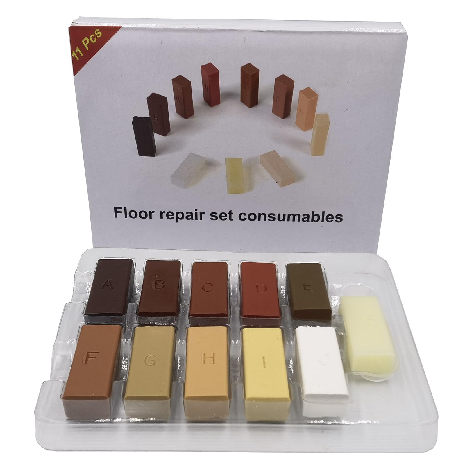 Craft - Juego de reparación de suelos de madera con bloque de ceras de 11 colores y bolígrafo de calefacción eléctrica para arañazos, grietas y agujeros en muebles T