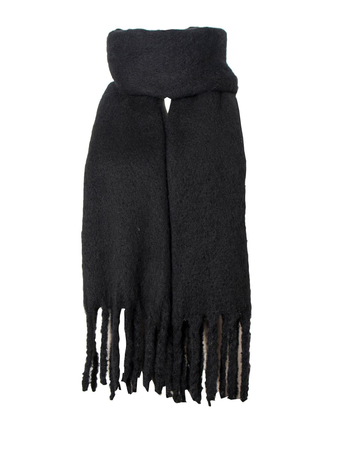 Soulqool Women's Black Long Scarf Winter Shawl Scarves Solid Color Wraps Wool Spinning Tassel Blanket Long Stole Gifts (Black)