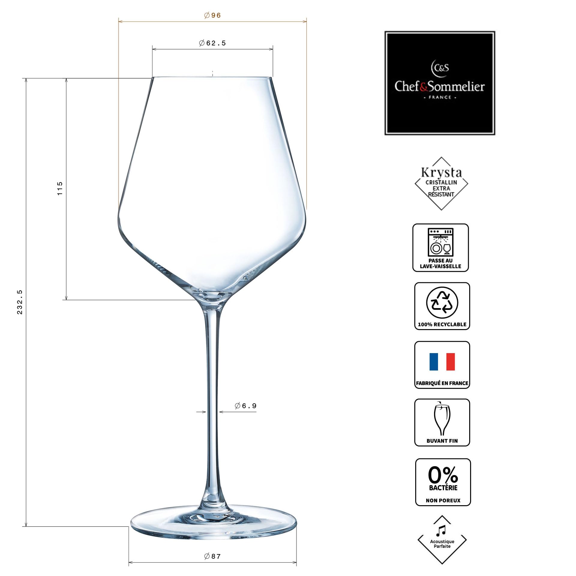 Chef&Sommelier Distinction Collection Weingläser, 47 cl, hergestellt in Frankreich, robuste Verpackung, 6 Stück
