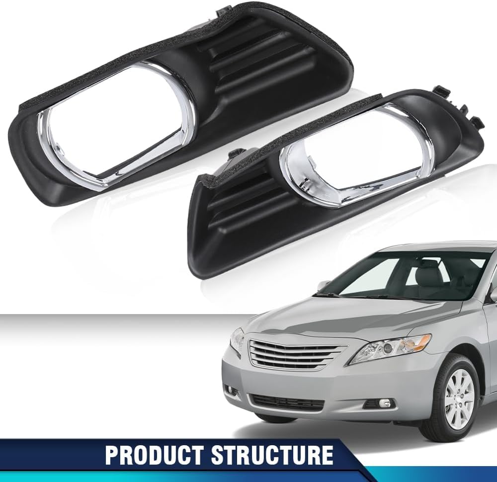 PIT66 2Pcs Black Front Bumper Fog Lights Covers Trim Compatible With Toyota Camry XLE 2007-2009 52128-06040,52127-06040