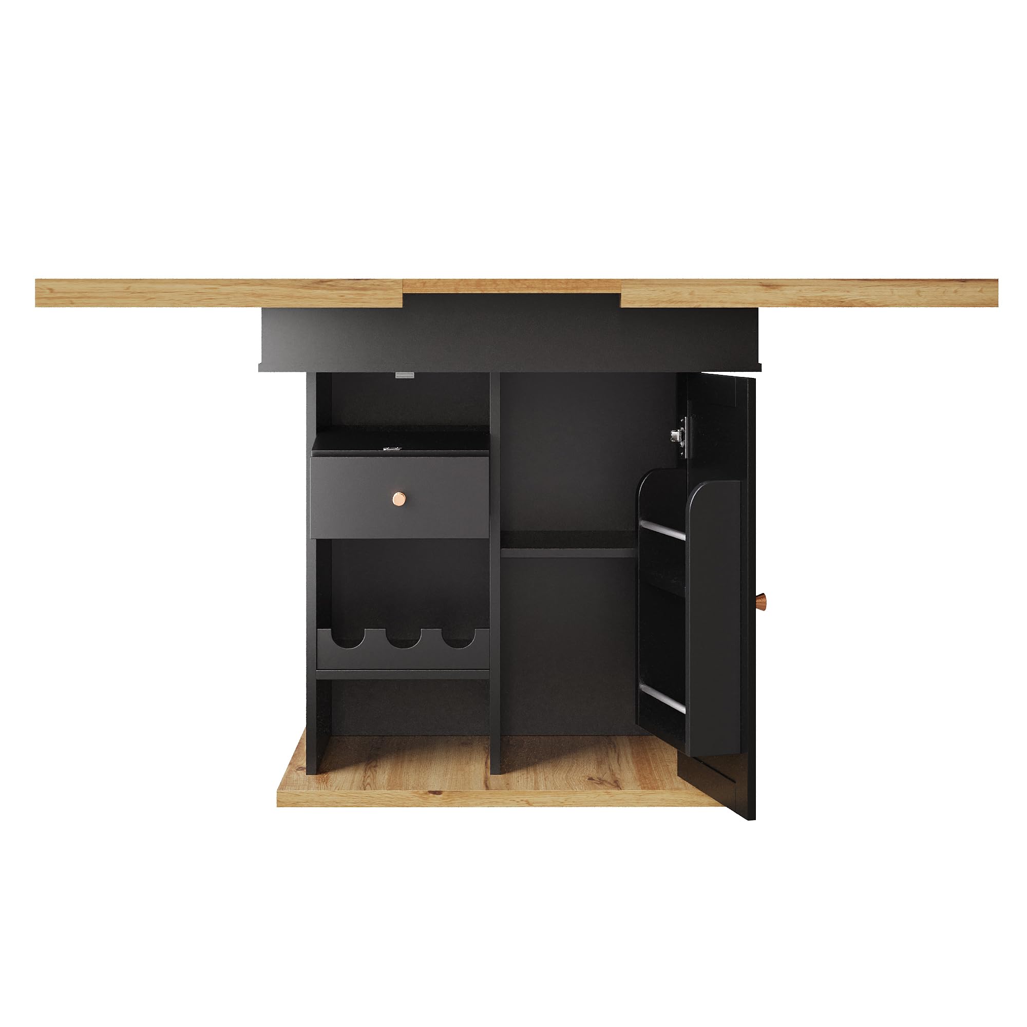 Tavolo da pranzo telescopico da cucina pieghevole per 4-6 persone, tavolo con snack e scaffale per vino, tavolo da pranzo estraibile, 1 ante e 2 cassetti, per cucina e soggiorno 110-140 x 80 x