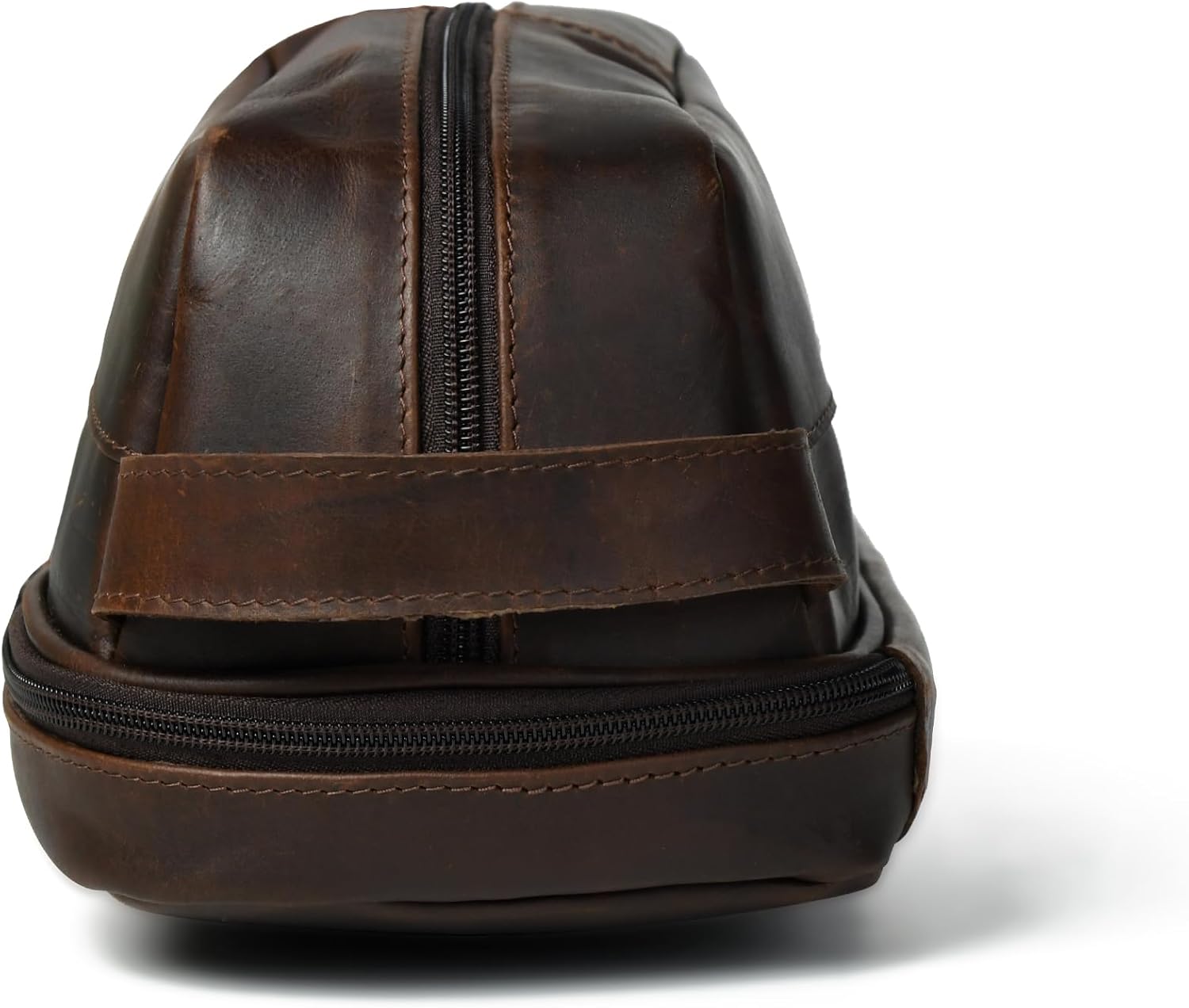 Leather Toiletry Bag – Full Grain Cowhide, Travel Kit with Brass Zipper & Wax Thread Stitching Capacity 1L