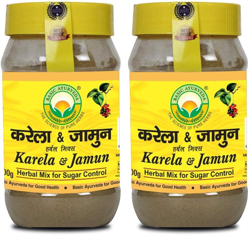 BASIC AYURVEDAKarela & Jamun Powder | Herbal Mix for Sugar Control | 100% Ayurvedic Supplement | Helps Maintain Blood Sugar Levels | Diabetic Care | 200g (Pack of 2)