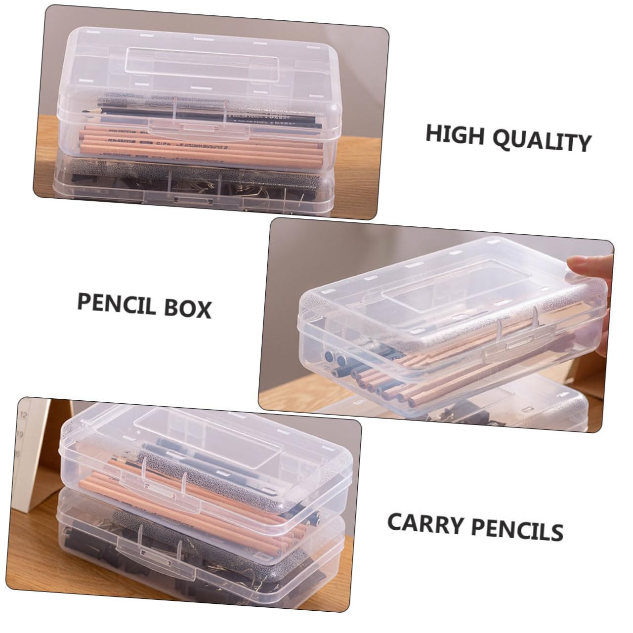 POPETPOP Contenitore Portapenne Impilabile in Plastica Trasparente 6 Pezzi Coperchio Rapido per Studenti e Organizzazione Cancelleria Scuola Ufficio