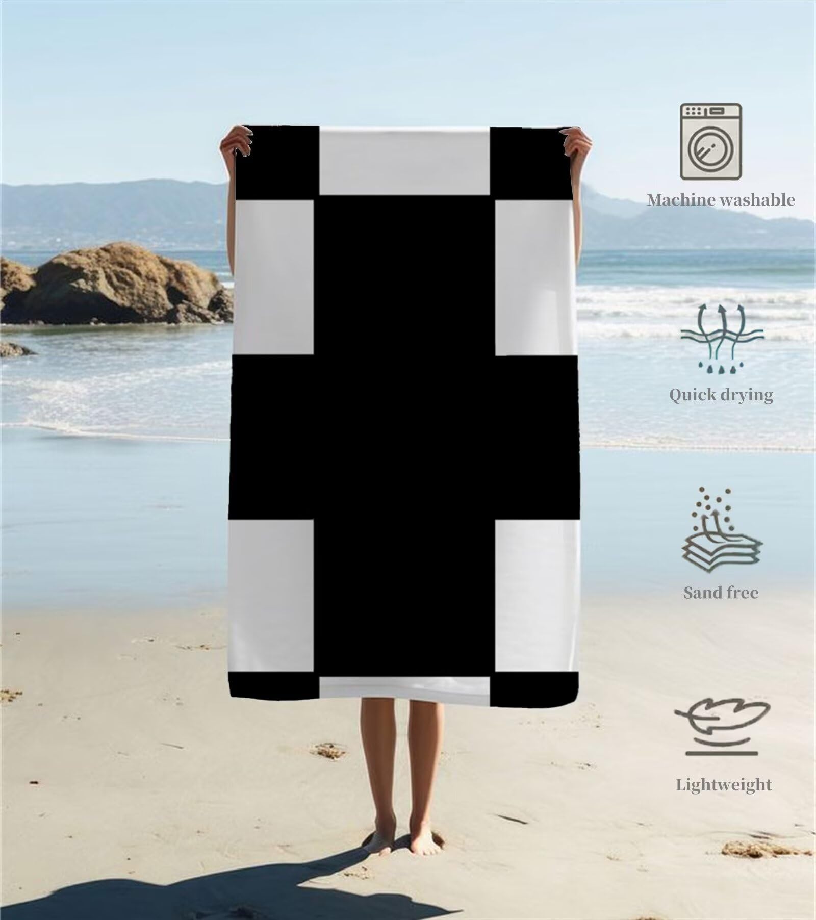 Strandtuch Schwarze Geometrie Mikrofaser Handtuch Groß 220 x 100 cm, Saunahandtuch Schnell Trocknendes, Sandfreie Stranddecke, Saugfähiges Badetuch, Platzsparende Reisehandtuch, Sauna Zubehör Y1-981