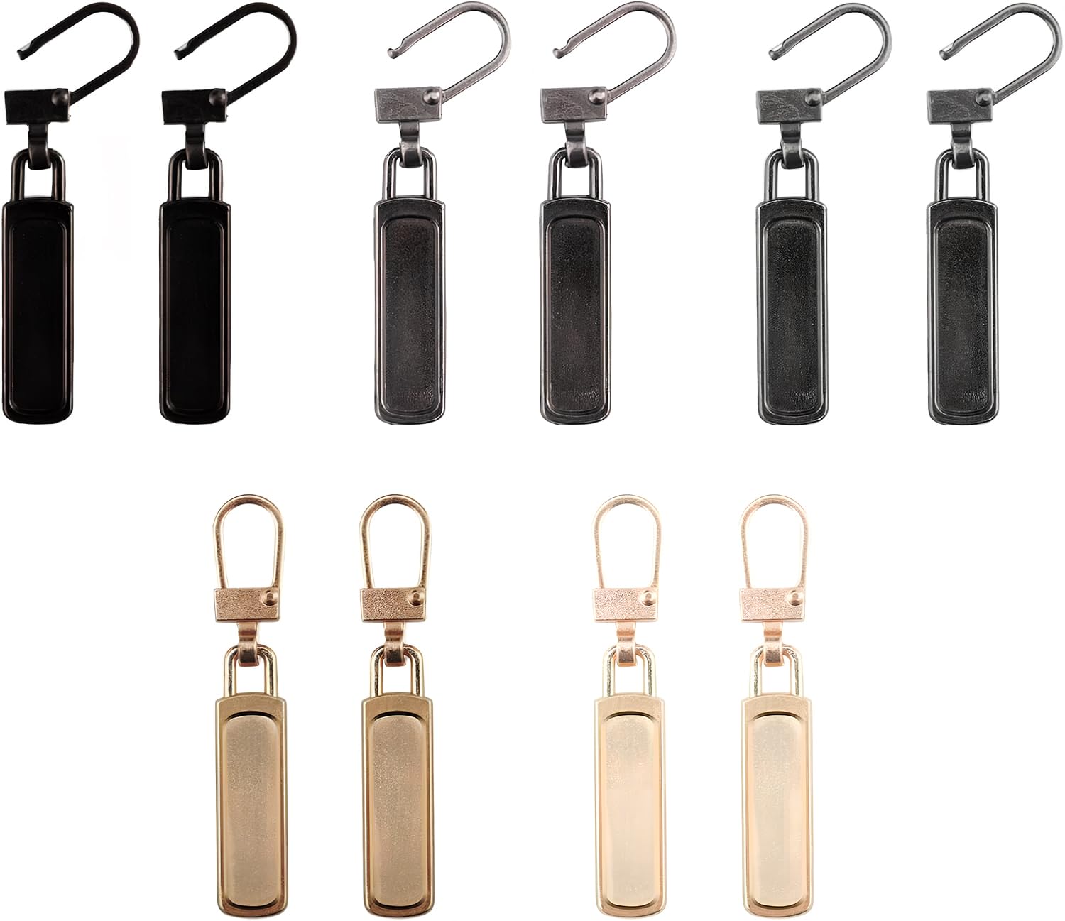 10-Pack Zipper Pull Replacement - Universal Zipper Repair Kit for Jackets, Luggage, Bags, Coats, and More - Durable & Easy to Install (Silver, Black, Gold, Gun Black)