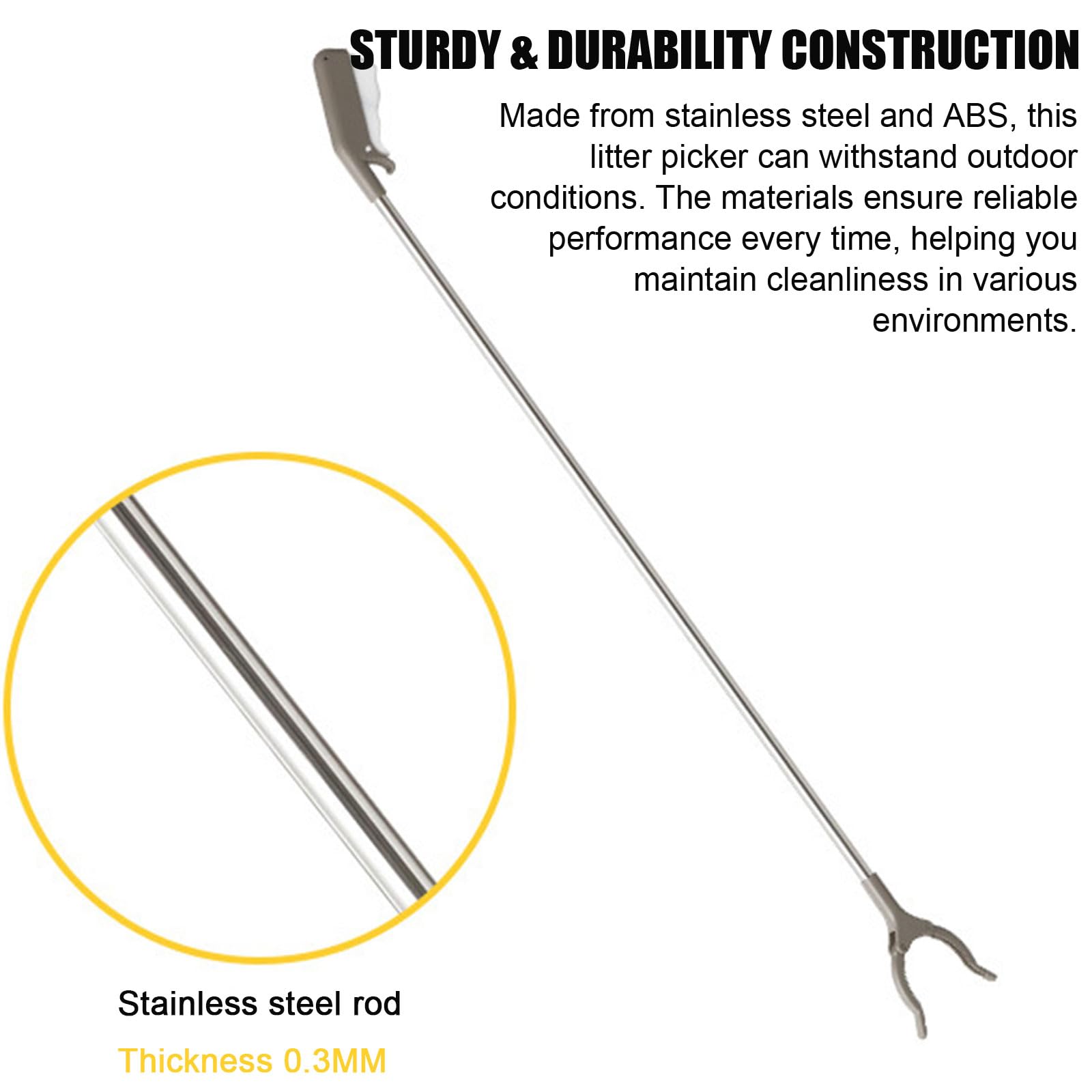 5 sztuk narzędzie do zdobycia stali nierdzewnej Śmieciowy klip antypoślizgowy Picker z rozszerzeniem ramienia dla osób starszych,120cm