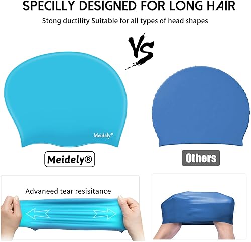 Miniatura 2 de Meidely - Gorro de natación de silicona, resistente al agua, para cabello rizado, corto, mediano a largo, gorro de baño para mantener tu cabello