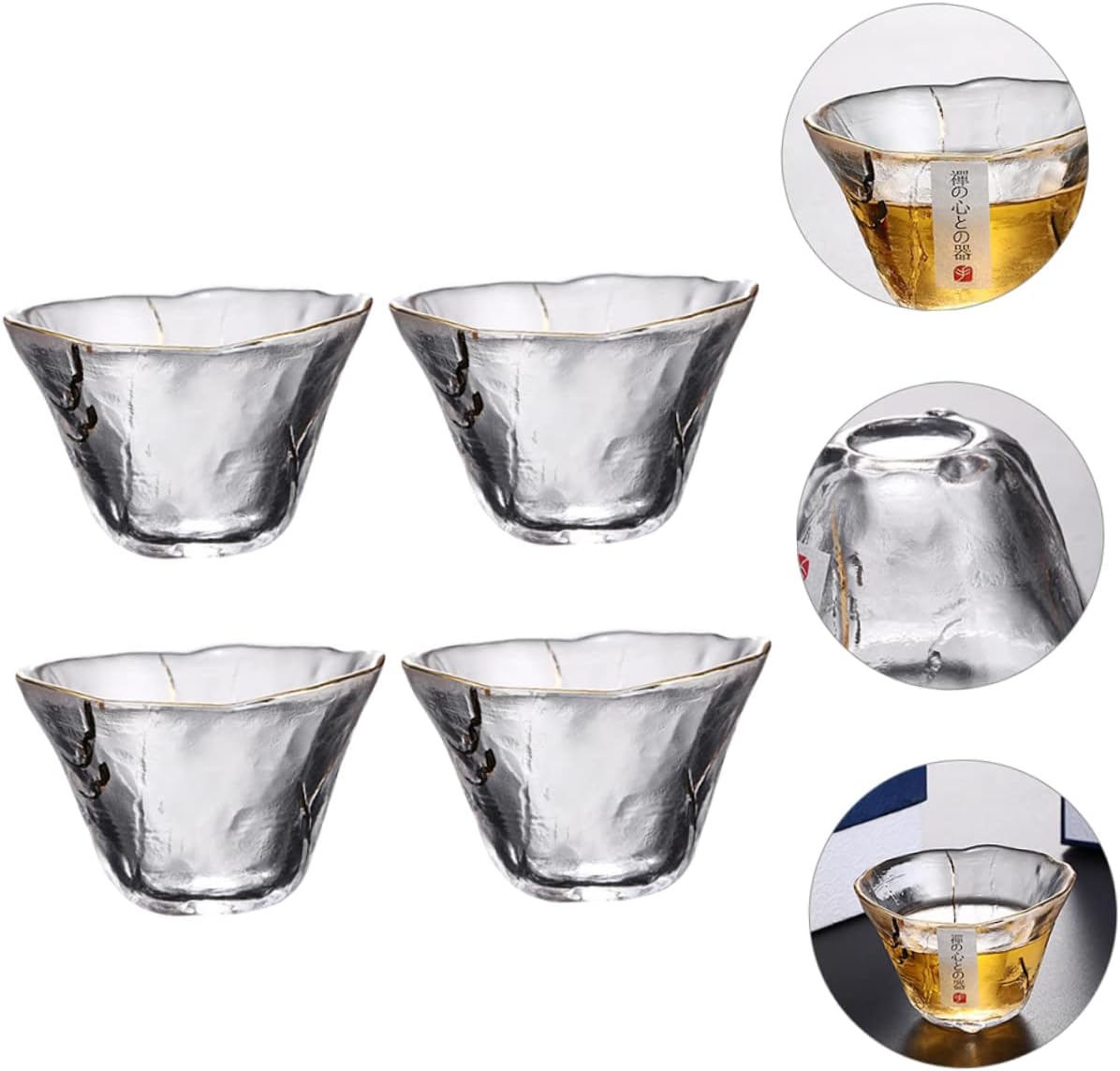 VALICLUD 4Pcs Japanese Style Heat Resistant Sake and Tea Cups Edged Glass Elegant Drinking Cups for Sake Tea Enjoyment and Sturdy Design