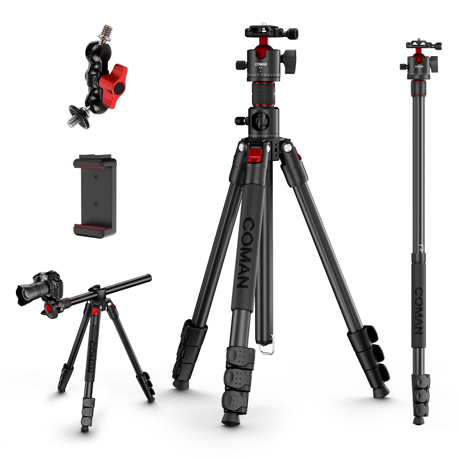 COMAN 72" Overhead Tripod with Ball Head, Max Load 11lbs for Camera Phone