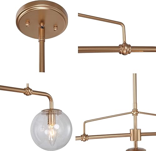 Miniatura 6 de Lámpara de araña, lámpara de araña dorada lineal de 3 luces, lámpara moderna de globo de 25.5 pulgadas para comedor, isla de cocina, pantallas de