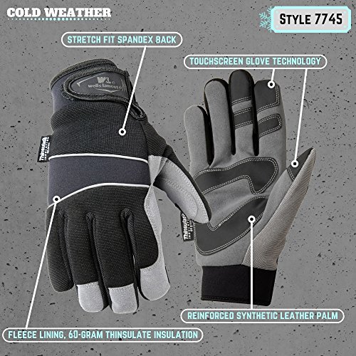 Men's Hi-Dexterity Winter Gloves, 60-Gram Thinsulate, Synthetic Leather Palm, Medium (Wells Lamont 7745M),Grey #TOP2