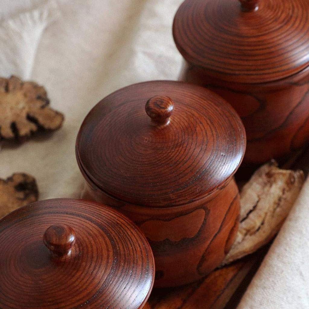 CMBSSTFC Barattoli per condimenti, Contenitore per Sale per Cucina, Scatola per condimenti - Set di barattoli per condimenti integrati con Coperchio a Cucchiaio Combinazione Cucina Casa Legno Grande