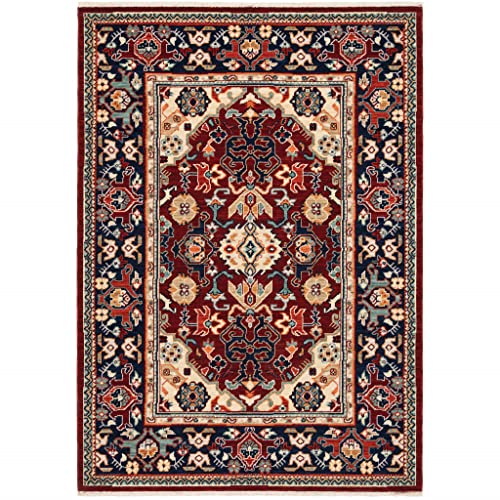 5 x 8 ft. Oriental Power Loomed Stain Resistant Rectangle Rug with Fringe - Red Blue Orange & Beige