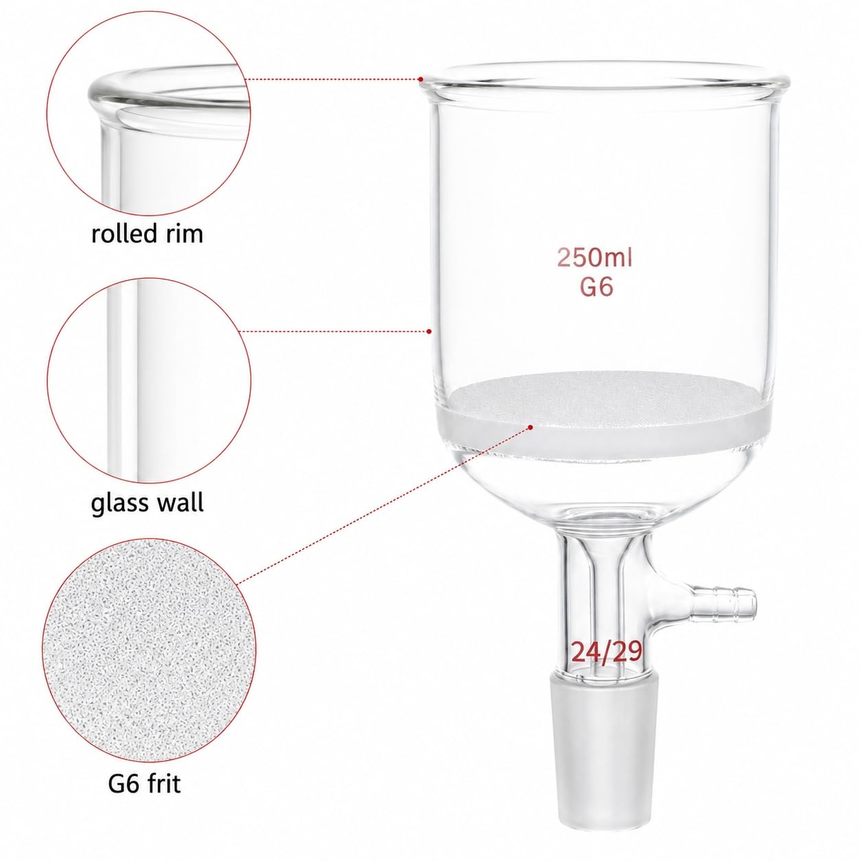 Embudo Büchner Vidrio Sinterizado G6 Filtro Succión Junta 24/29 Lab-1000ml