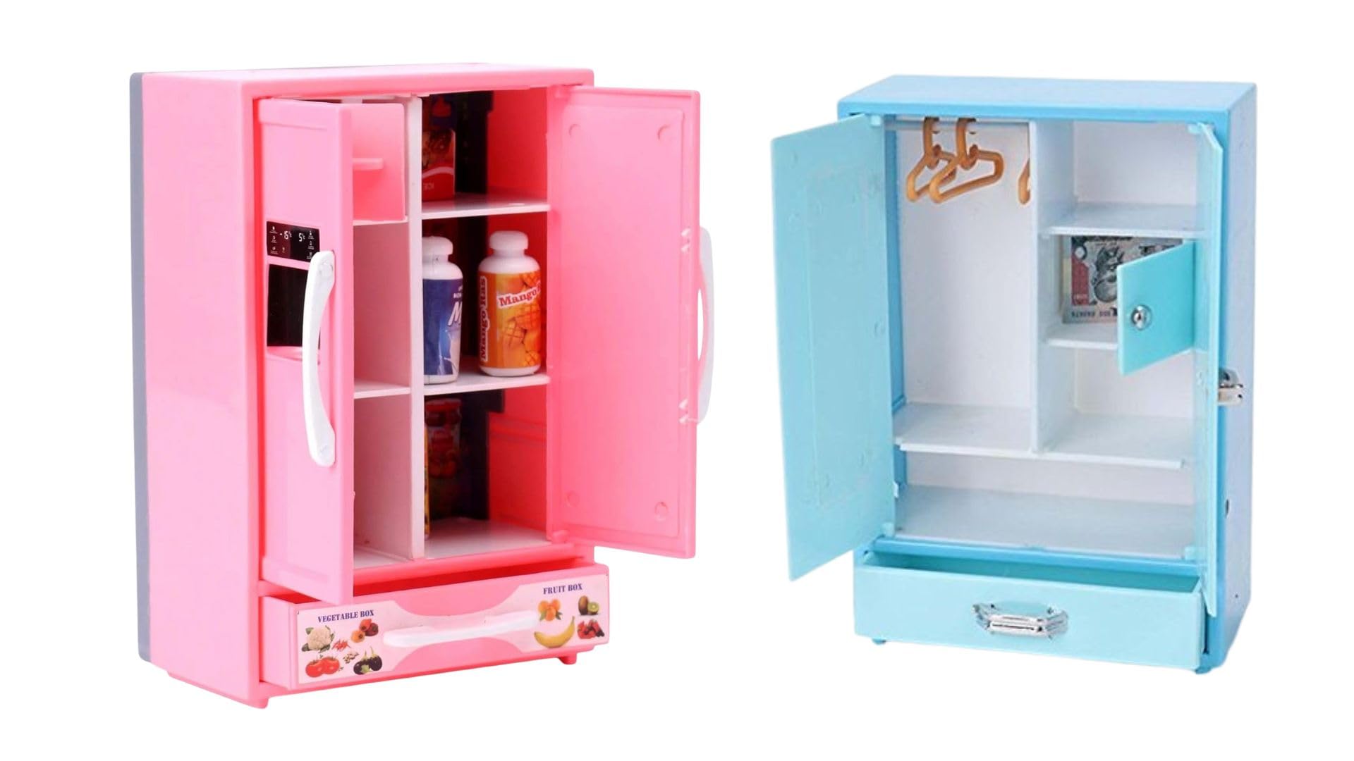 BKDT Marketing Storewell Almira Toy & Refrigerator/Fridge Kitchenware Miniature Role Play Combo Set, Toys for Kids Rendom Colour/Cupboard