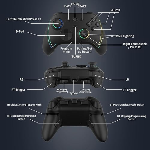 Miniatura 5 de ROTOMOON HD151-S Wireless Game Controller with 7 Colors LED Lighting Compatible with Xbox One SX, Xbox Series SX, with 2.4G Wireless Adapter, 3.5mm