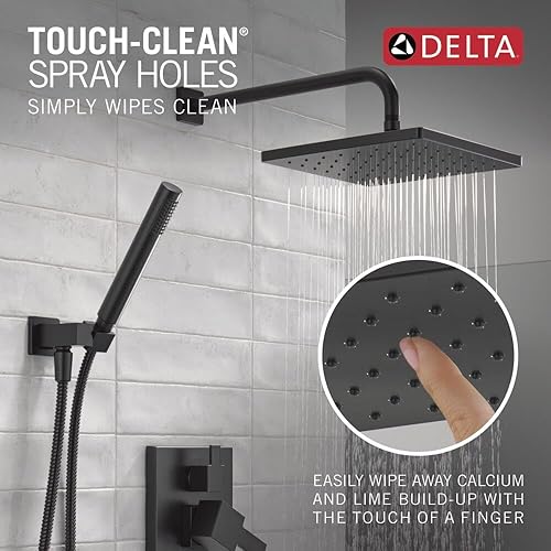 Miniatura 5 de Delta Faucet Modern Raincan - Sistema de ducha cuadrado de 2 ajustes, incluye cabezal de ducha de lluvia y rociador de mano negro, sistema de ducha