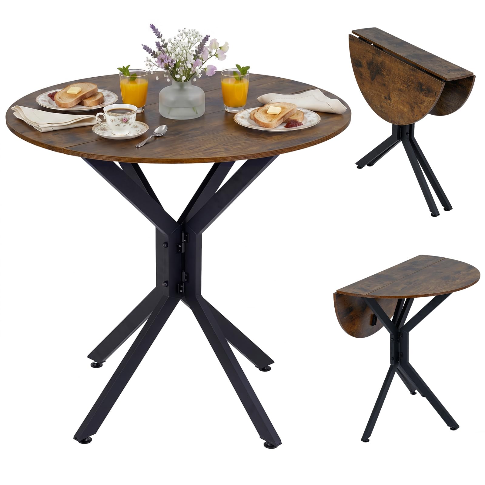 COSTWAY Drop Leaf Dining Table, 80cm Round Expandable Kitchen Table