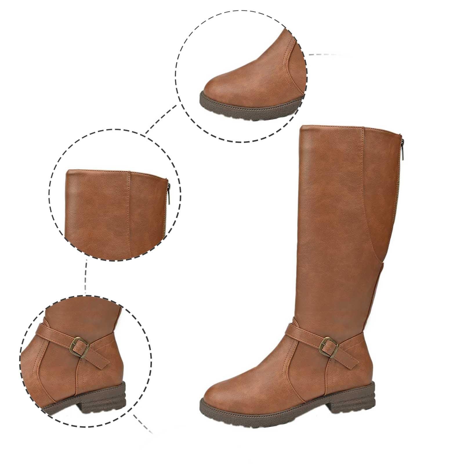 Generisch Botas de equitación de invierno Botines de moda con cremallera lateral y correas, botines, zapatos de invierno