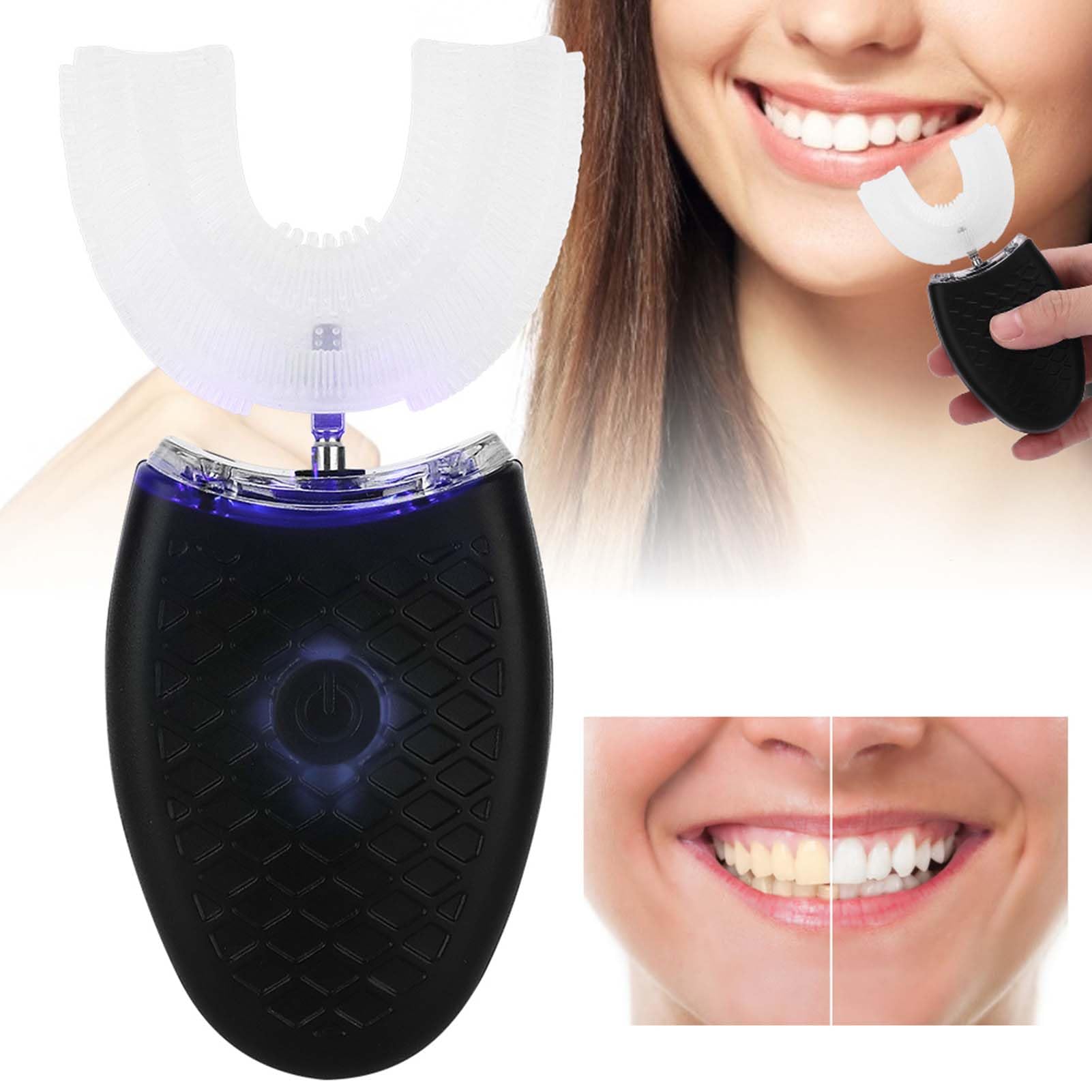 Cepillo de Dientes para Adultos en Forma de U, Cepillo de dientes eléctrico sónico para adultos en forma de U cepillo de dientes de limpieza automática herramienta de cuidado bucal(negro)