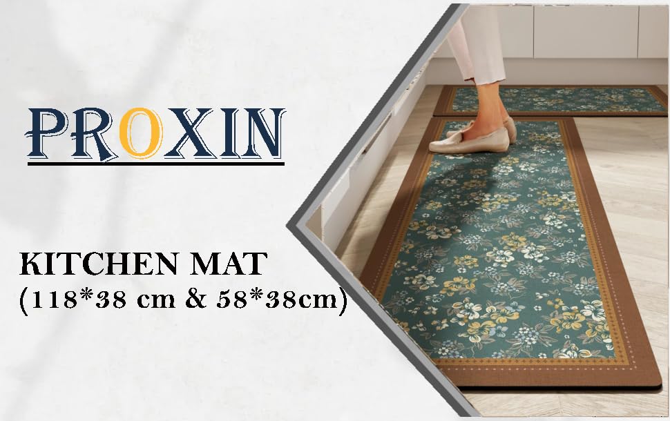 Image of Proxin Kitchen Mat for Floor Set of 2 Pcs | Waterproof Memory Foam Kitchen Rugs | Non-Skid, Soft Absorbent Rugs for Kitchen, Laundry, and Hallway (118x38cm, 58x38cm)
