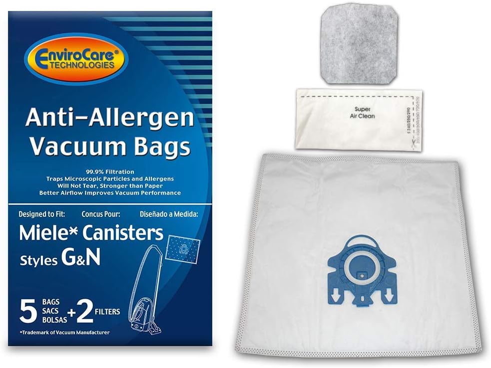 EnviroCare Replacement Allergen Vacuum Cleaner Dust Bags made to fit Miele AirClean 3D Canisters Style GN 5 Pack with 2 Filters