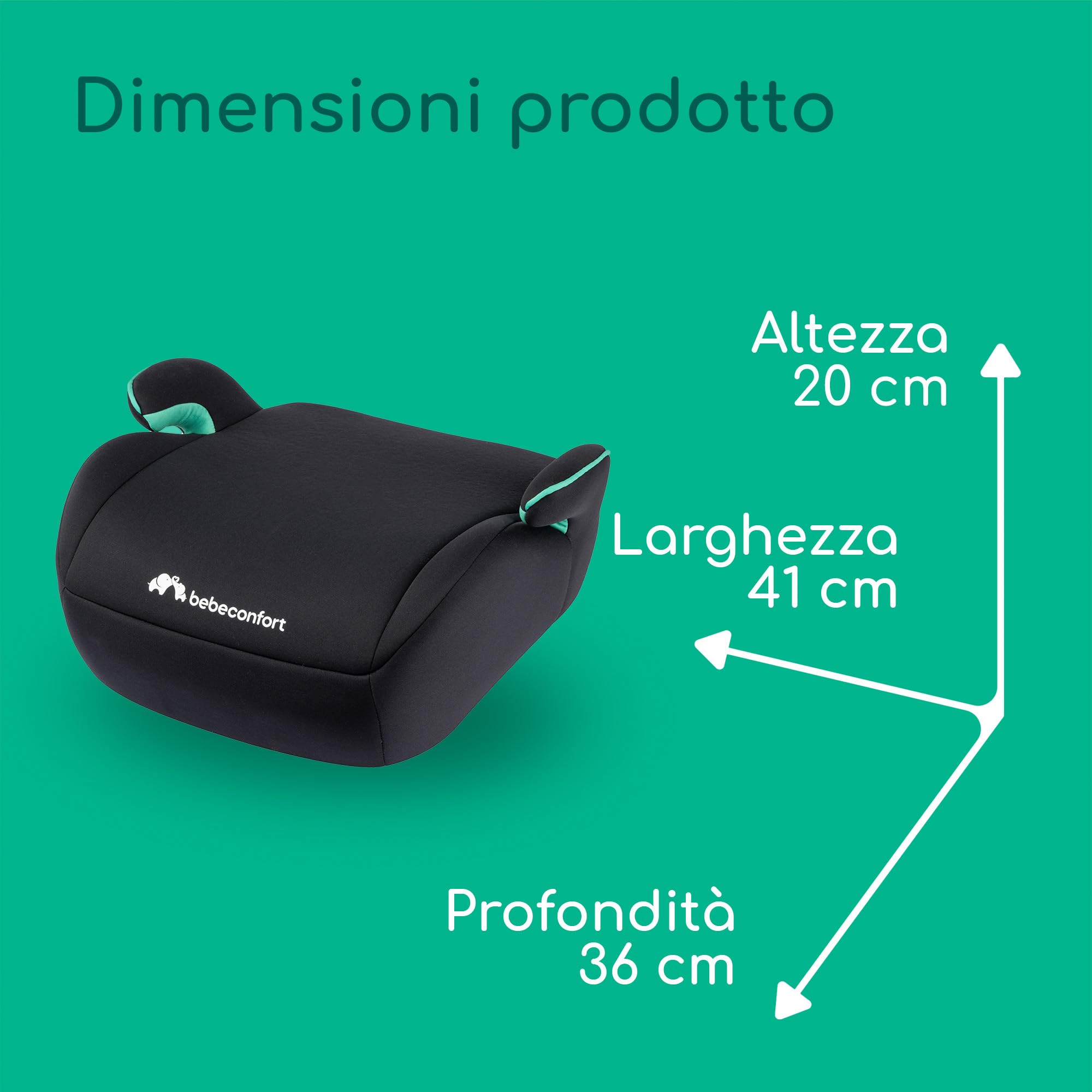 Bebeconfort Manga i-Safe Rialzo Auto, Alzatina auto per bambini 6-12 anni, 128-150 cm, Seggiolino auto leggero e compatto, Seduta imbottita, colore Full Black