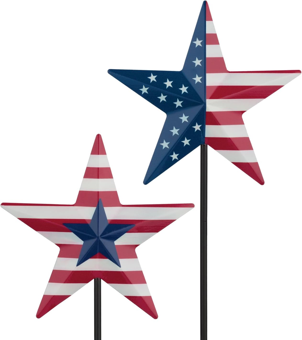 Regal Art & Gift Americana Garden Stake Set of 2, Patriotic Metal Yard Art, Weather-Resistant Decorative Outdoor Ornaments for Flower Beds and Potted Plants – Star