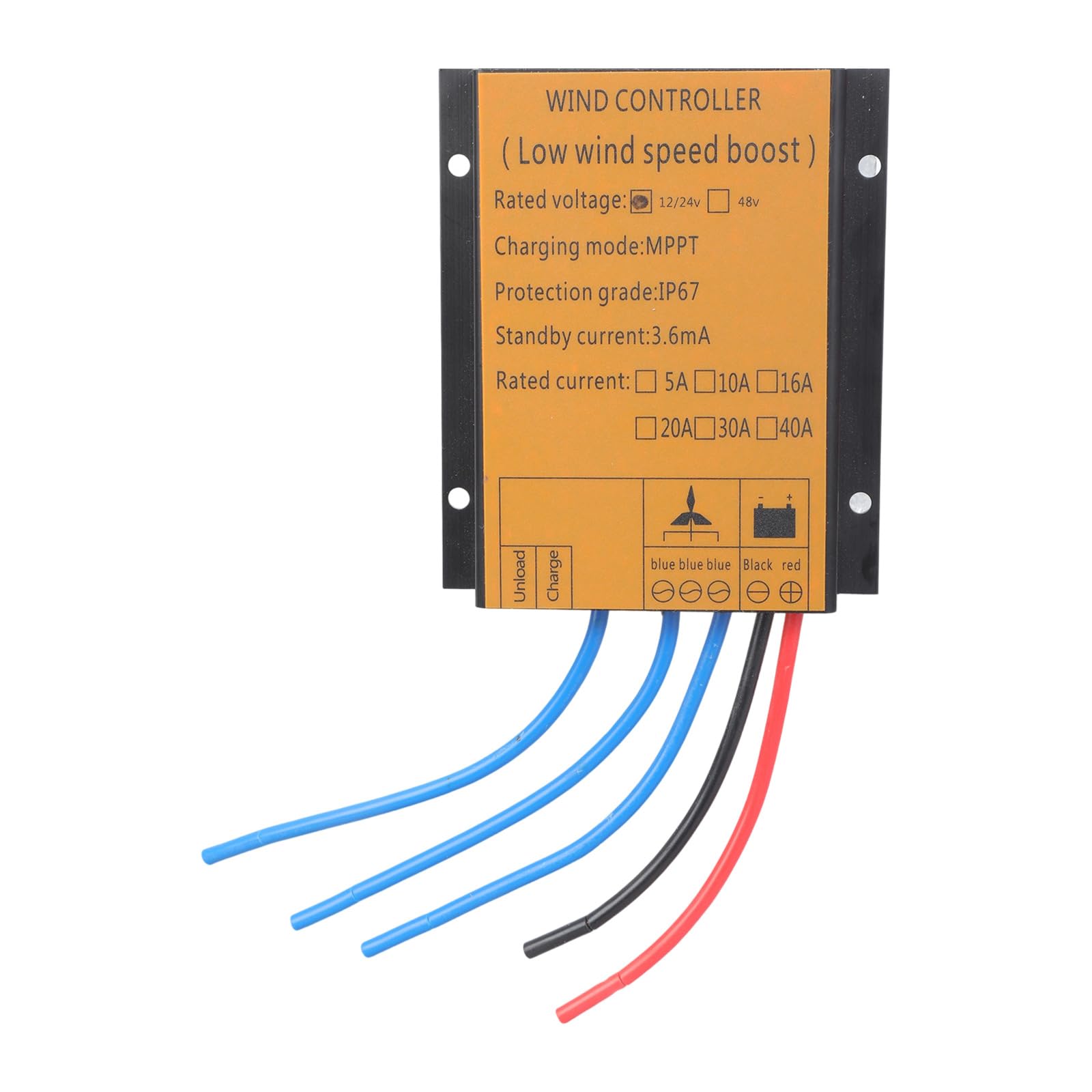 Buxuaaaa 12V 24V 16A Winds Turbines Controllers MPPT Auto Braking IP67 Waterproof for 300W 1000W Systems Heat Dissipation Designs Winds Generator Controllers