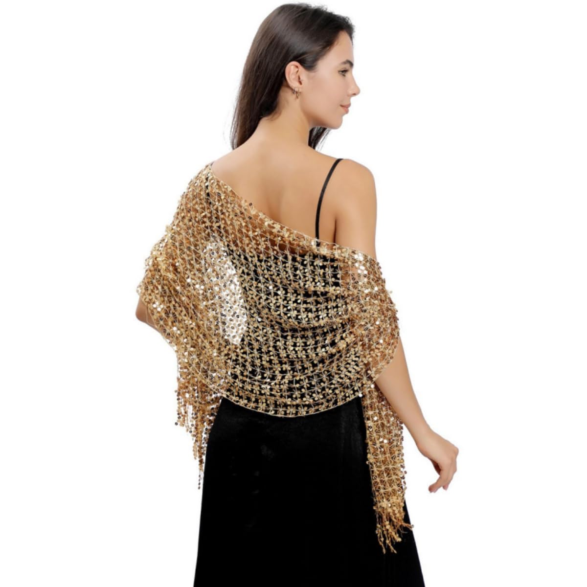 Samheng Women's Gold Sequin Shawls For Evening Dresses, Vintage Sequin Shawls And Wraps For Formal Party, 1920S Light Soft Scarf Wedding Sparkle Cape Cover Up Wedding Accessories For Disco Cosplay Party Carnival