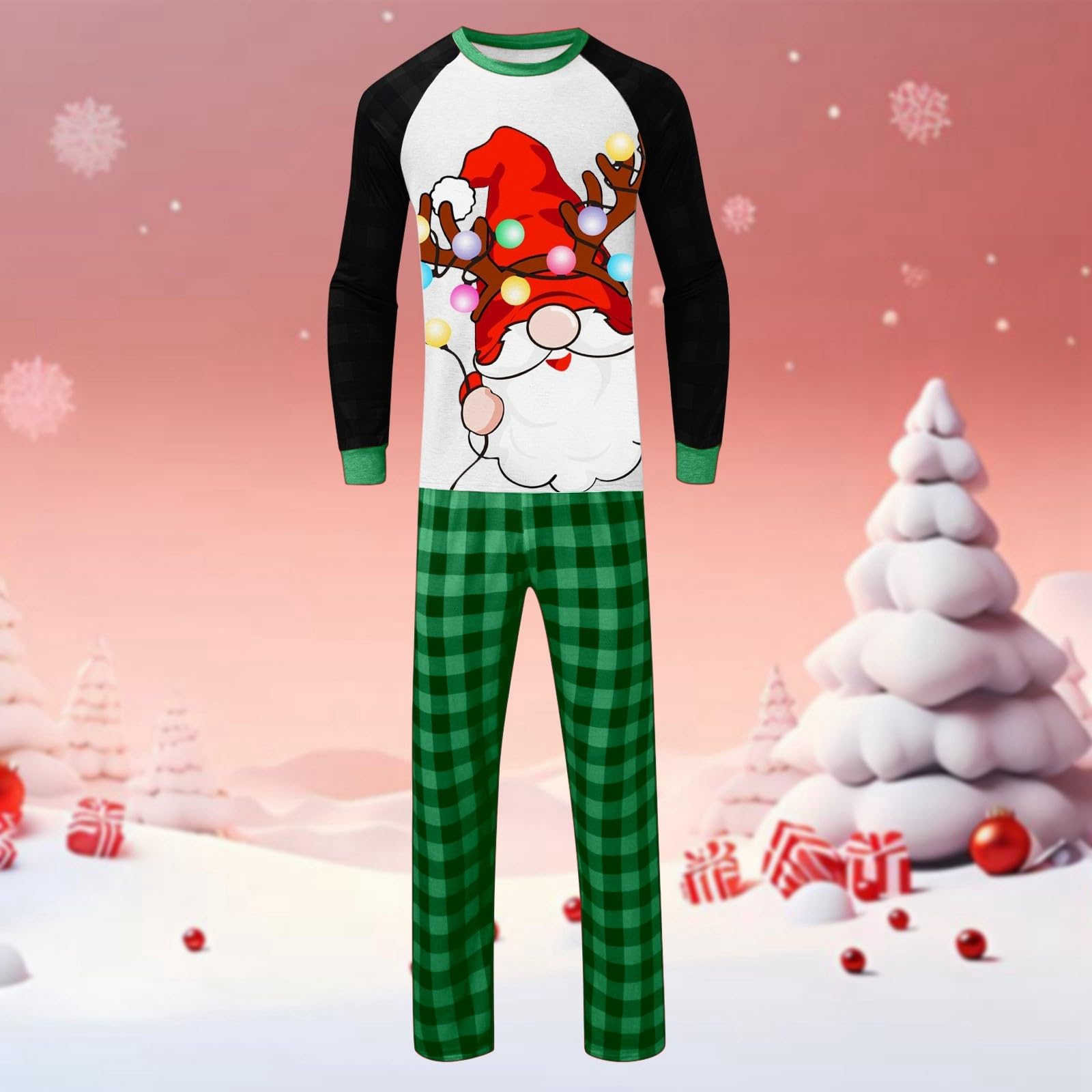 Pyjama Noël Famille Grande Taille Ensembles de Pyjama Noël Chaud Costume Famille Pyjamas Impirmé de Couple Ensemble Femme Homme Printemps Automne Hiver Deguisement Mere Noel