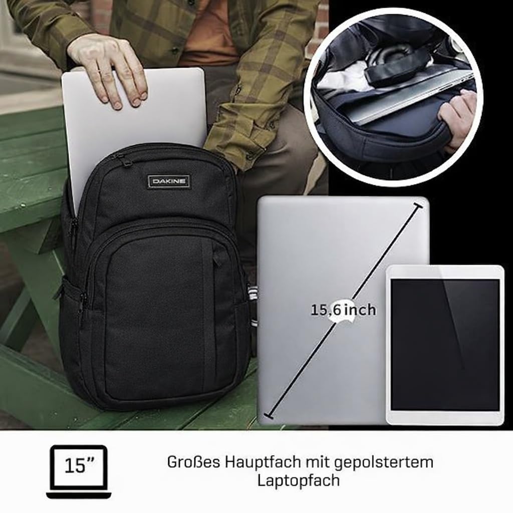 Dakine Rucksack Campus 25L - Für Damen und Herren - Für Schule, Laptop & Reisen - Mit Laptopfach - Wasserabweisend - Aus Polyester - Schwarz