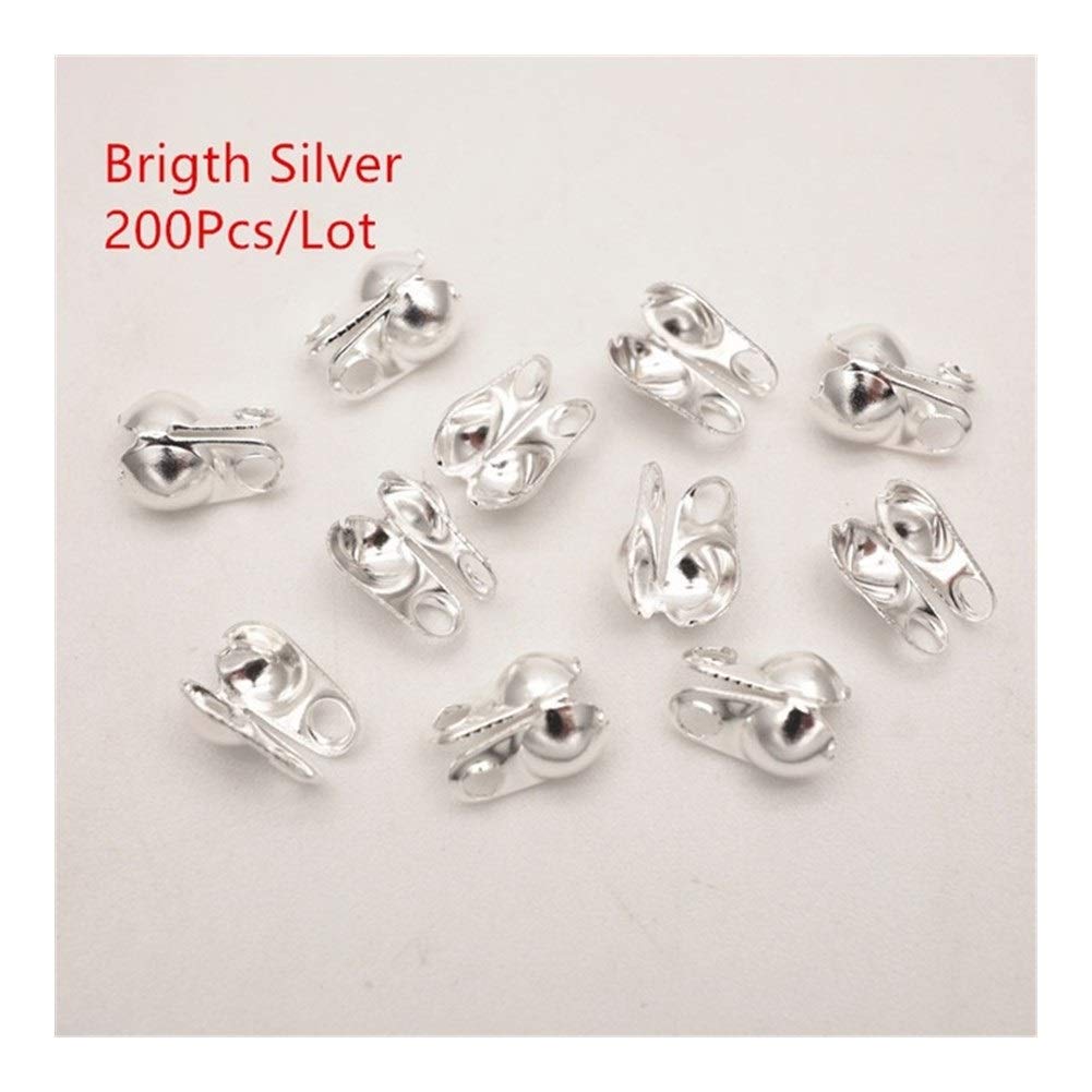 Jiongzhuo Ball & Bead Chains 200pcs 1.5mm 2mm 2.4mm 3.2mm Jewelry Finding Silver Gold Plated End Crimps Beads Ball Chain Connector Clasp Findings (Color : Bright Silver Clasps, Size : 2.4mm 200Pcs)