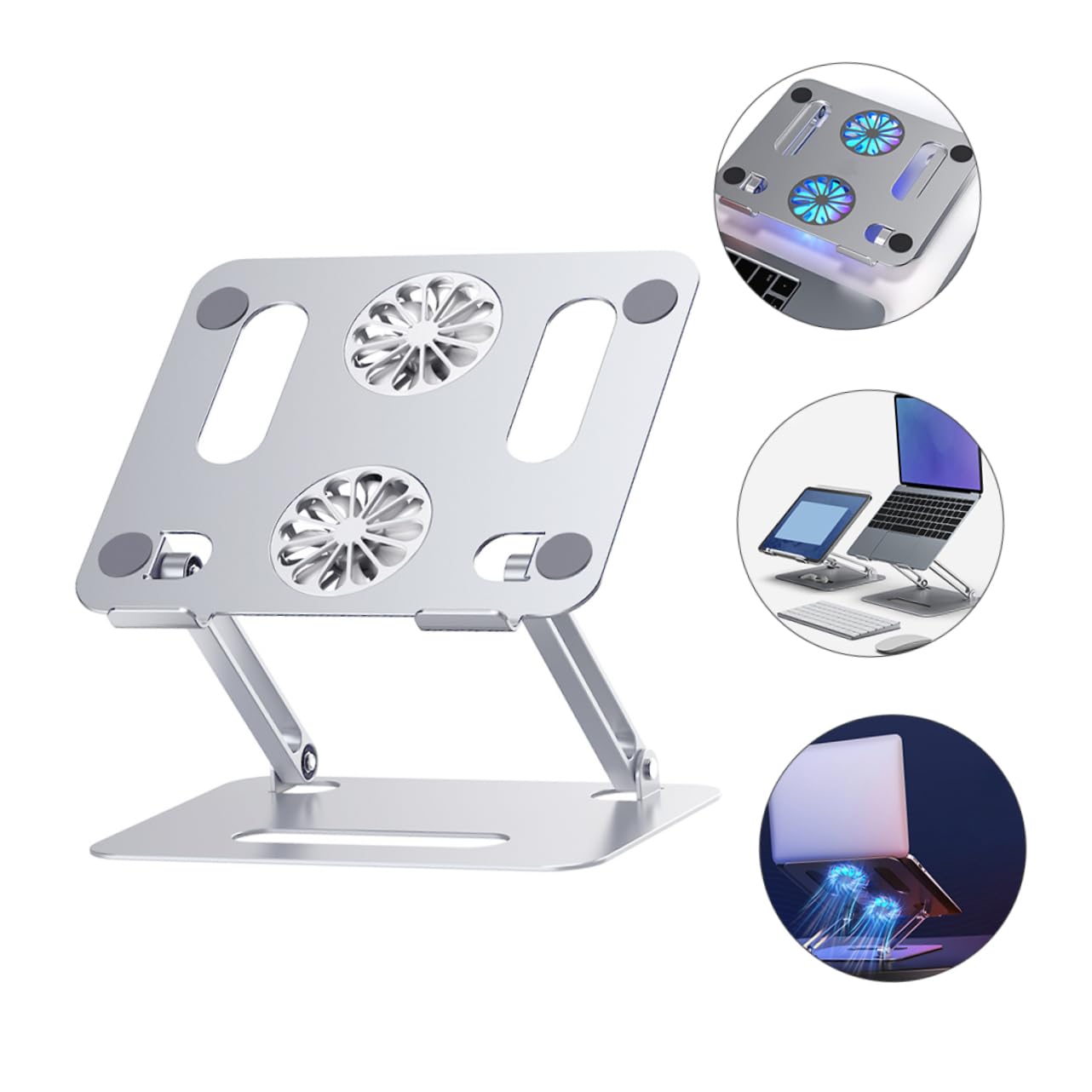 POPETPOP Support Réglable Aluminium pour Ordinateur Portable avec Ventilateurs Doubles Refroidisseur Ventilé pour Laptop Jusqu à Support Antidérapant et Robuste Aluminium Alloy