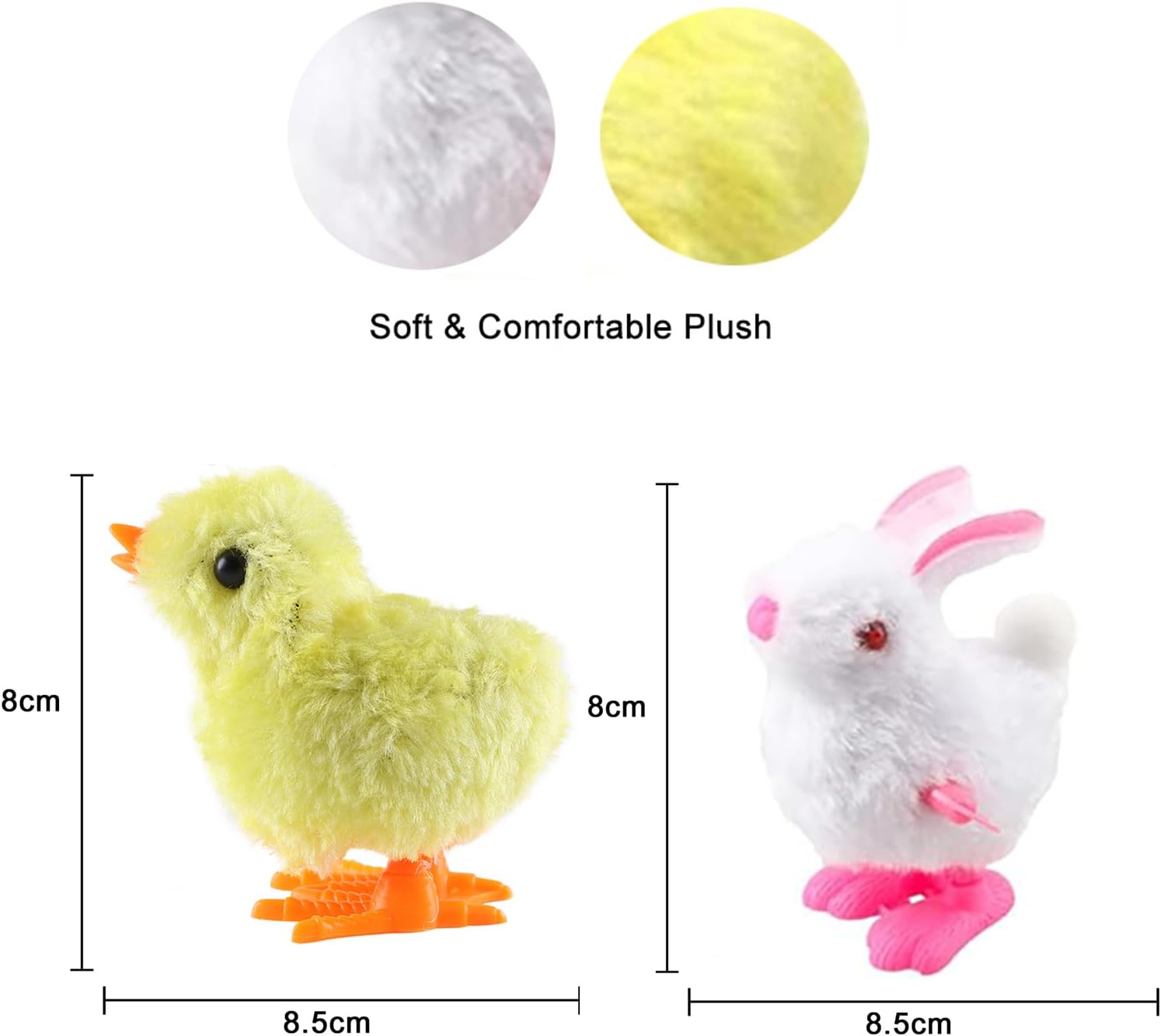 8 Pack Easter Wind Up Chick Bunny Toys, Plush Chicken Wind-Up Toys Fluffy Rabbit Clockwork Toys Novelty Hopping Toys for Kids Easter Egg Hunt Basket Fillers Party Favors Birthday Gifts (#A)