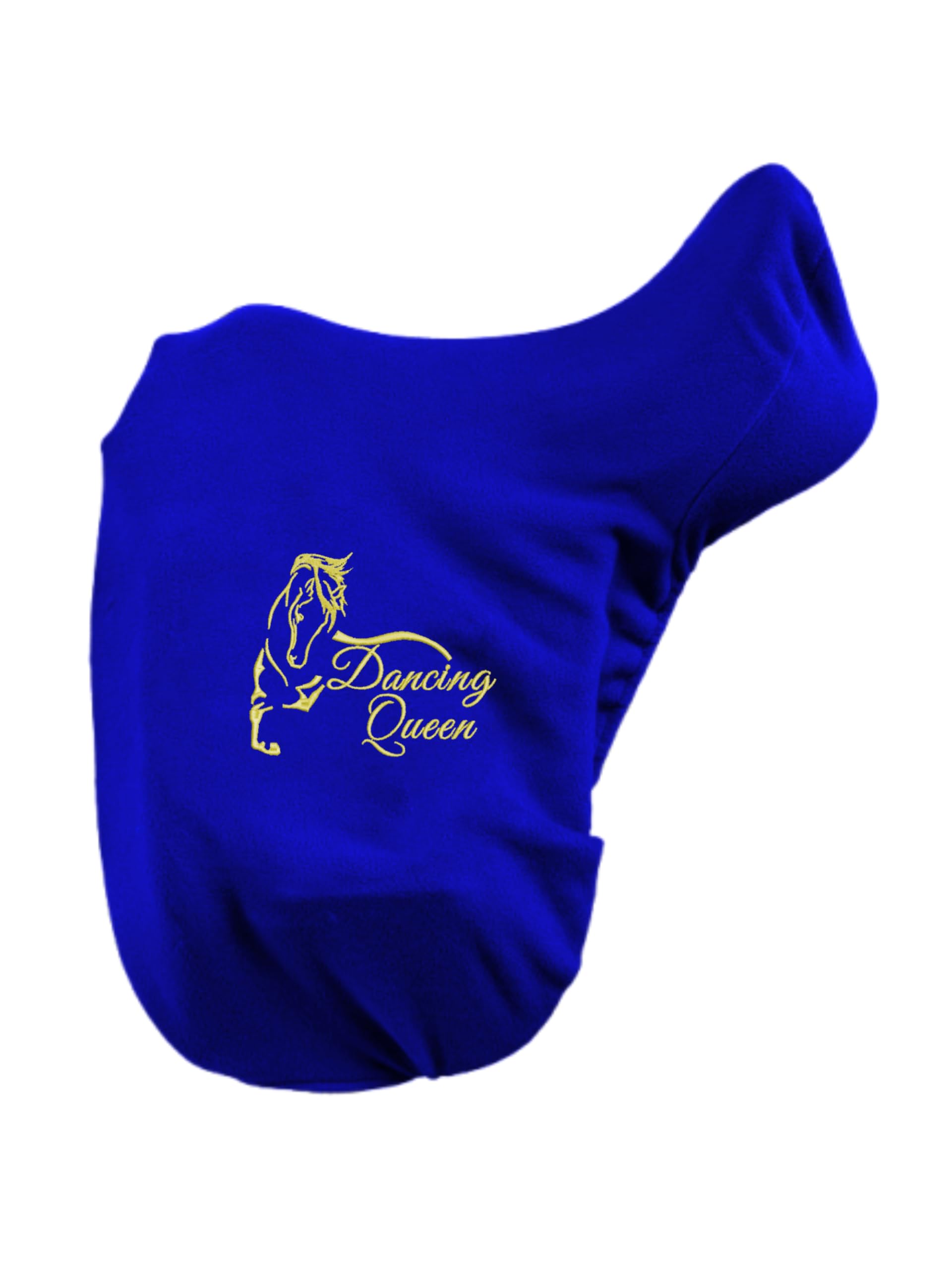 Personalised Embroidered Fleece Saddle Cover, Pony/Cob or Horse Size Lots of Colors (Embroidery on both sides, Royal Blue, Horse)