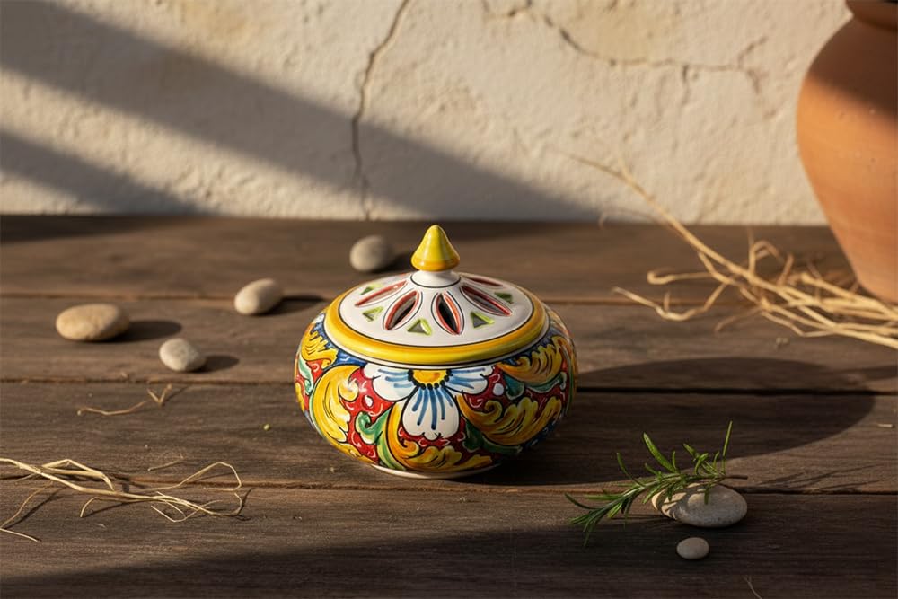 Porte-bonbons céramique sicilienne artisanale cadeau jaune